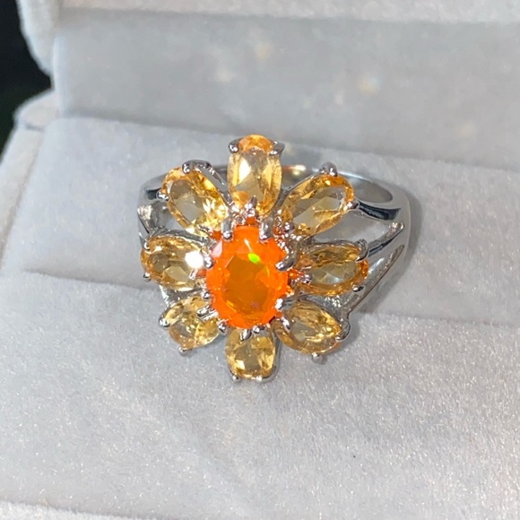 Fascinating Genuine Orange Opal and Citrine Ring - Picture 9 of 13